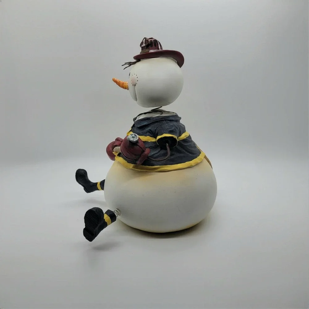 Snowman Firefighter Bobble Head Figurine Christmas Decor Fireman 9‎ Inch
